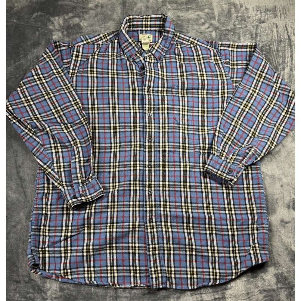 L.L.Bean Men XL Tall Blue Plaid Cotton Flannel Shirt
